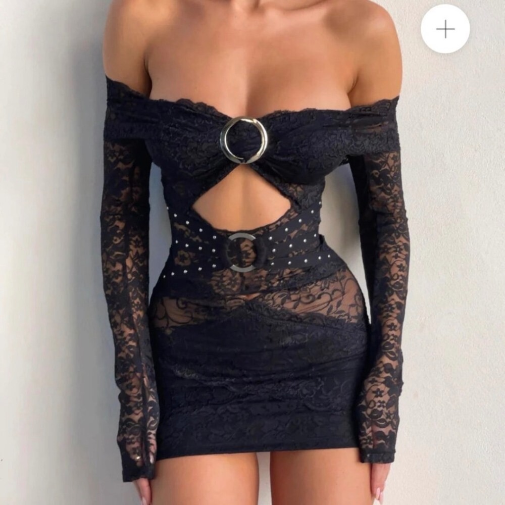 NWT Outcast Vain Mini Dress Black Lace Cut Out Ring Detail LBD - Small
